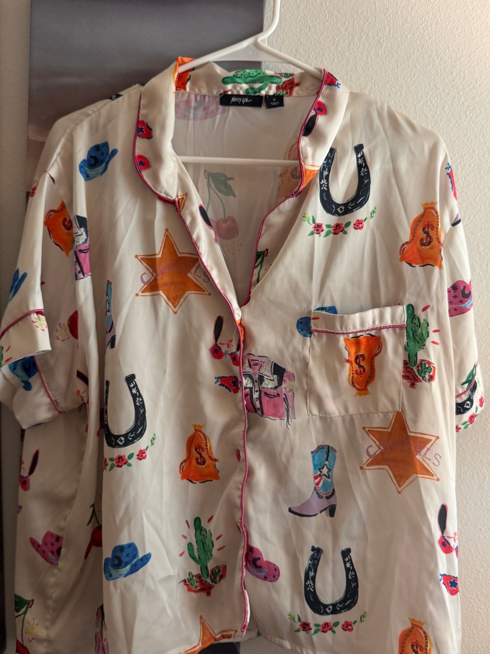 Nasty Gal White Western Print Pajama Set